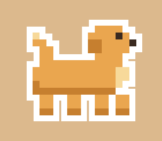 A bright-coated dog stands in the middle of the road — pixel sticker.