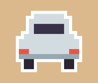 The white car from behind, both taillights lit — pixel sticker.